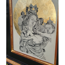 Madonna with Child Holding Bitcoin by Ariel Birdie