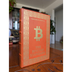 Leather-bound edition of The Bitcoin Standard in orange goat by Leathermint
