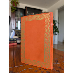 Leather-bound edition of The Bitcoin Standard in orange goat by Leathermint